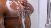 Soapy jerk off solo makes muscular ebony male reach the best outcome