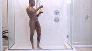 Soapy jerk off solo makes muscular ebony male reach the best outcome