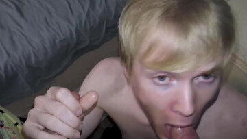 Blonde boy receives pair of tasty dicks in a sexy threesome at home