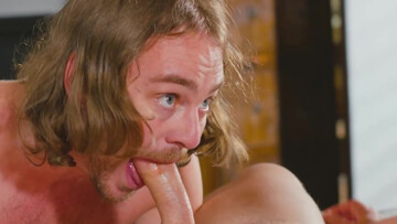 White guy with long hair rides his partner's big dick