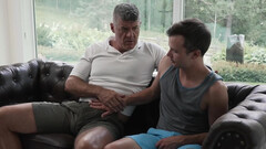 Sweet boy makes out with the old guy ahead of letting him fuck his teen ass
