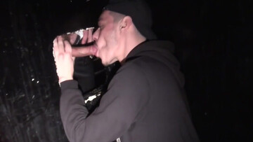 Fine man tries hefty dong in his mouth until juice begins to flow on his lips