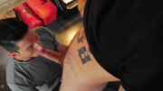 Dominant Chris Damned puts his socked foot on his bottom