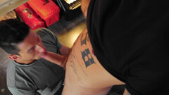 Dominant Chris Damned puts his socked foot on his bottom