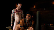 Inked master ass fucks his ebony male slave in rough bondage kinks