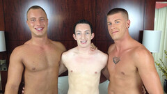 Homemade threesome with bareback sucking and anal fucking