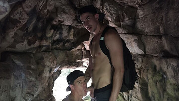 Outdoor fuck in the woods and in a cave with hunk BFs