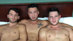 Sensual men swap a dick in restless threesome and come on the guy's ass