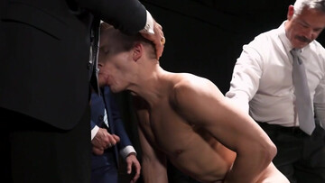 Naked male sold by his master in a series of group sex scenes