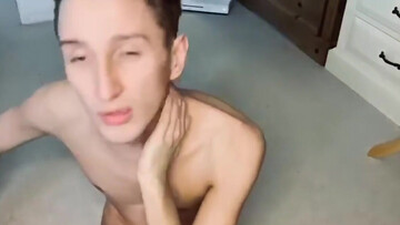 Blonde hottie fingering his needy booty hole on all fours