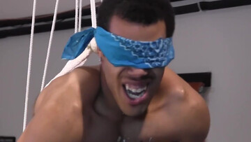 Blindfolded black sub craving wax and dick punishment