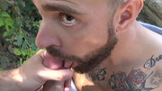 Boyfriends share their outdoor fun play in a sexy closeup scene