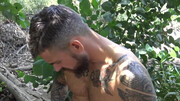 Boyfriends share their outdoor fun play in a sexy closeup scene