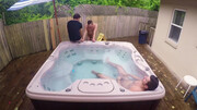 Steamy men enjoy outdoor backyard porn in the jacuzzi