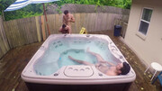 Steamy men enjoy outdoor backyard porn in the jacuzzi