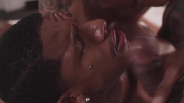 Dashing ebony men share restless anal threesome in bareback intimacy