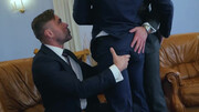 Appealing men in sexy suits are enjoying the best gay threesome