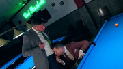 Appealing men in sexy suits fuck by the pool table