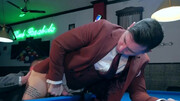 Appealing men in sexy suits fuck by the pool table