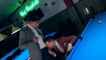 Appealing men in sexy suits fuck by the pool table