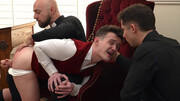 Choir boy gets shared by horny priests in a dirty gay threesome