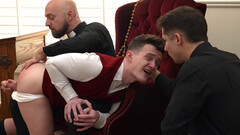 Choir boy gets shared by horny priests in a dirty gay threesome