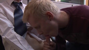 Appealing blonde boy granted cock down the ass after perfect blowjob