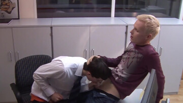 Appealing blonde boy granted cock down the ass after perfect blowjob