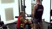 Sporty men use the gym as their playground for anal threesome