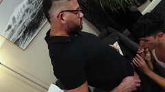 Deepthroat blowjob leads this twink to bottoming for stepdad