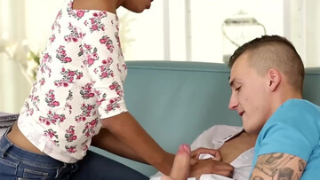 Dashing ebony and her bi-sexual lover devour tasty dick in the kinkiest manners