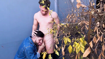 Bearded Latino hottie bends over to get fucked in public