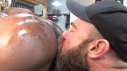 Sweaty black ass getting fucked in public, in front of a mirror