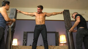 Naked male slave lets horny master fool around with his dick in loud bondage