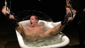 Rough maledom experience for a restrained guy with a big dick