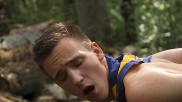 Black drill sergeant fucks white scout in the ass during their wood adventure