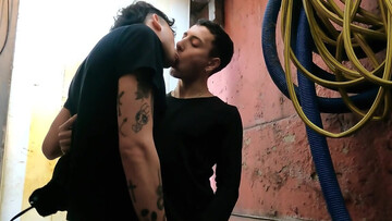 Sexy boys kiss and make out whilst fully exposed in outdoor