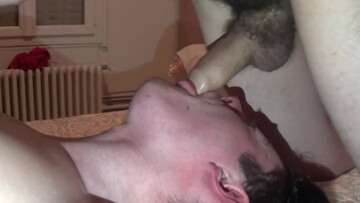 Twink sucks a hairy cock in excellent manners until the sperm pop on his face
