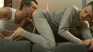 Slutty stepson in a romper get ravaged by big dick DILF