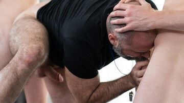 Bearded DILF granted pair of young dicks to show him a good time