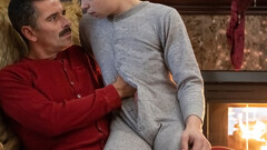 Stepfamily Christmas fuck with a grey bodysuit twink