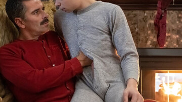 Stepfamily Christmas fuck with a grey bodysuit twink