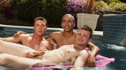 Dashing boys fool around by the pool in sexual threesome kinks