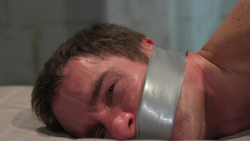 Gagged man craves more as his master licks his ass and jerks his dick