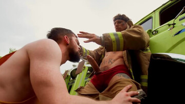 Fireman Bo Sinn fucking this dude's tight ass outdoors