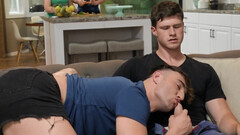 Sneaky kitchen anal gives him a full-body shudder