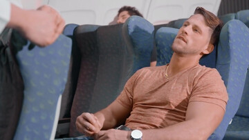 Erotic hard anal sex mid flight between two steamy men