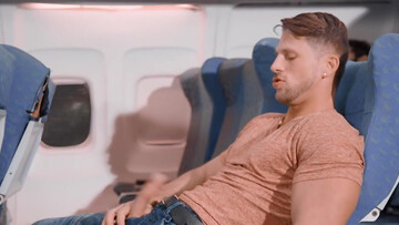 Erotic hard anal sex mid flight between two steamy men