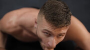 Muscular blokes use the table as their fuck ground for surreal pleasures