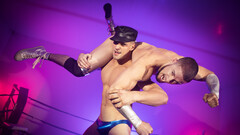 Muscular lads fuck in the boxing ring until their cocks splash sperm big time